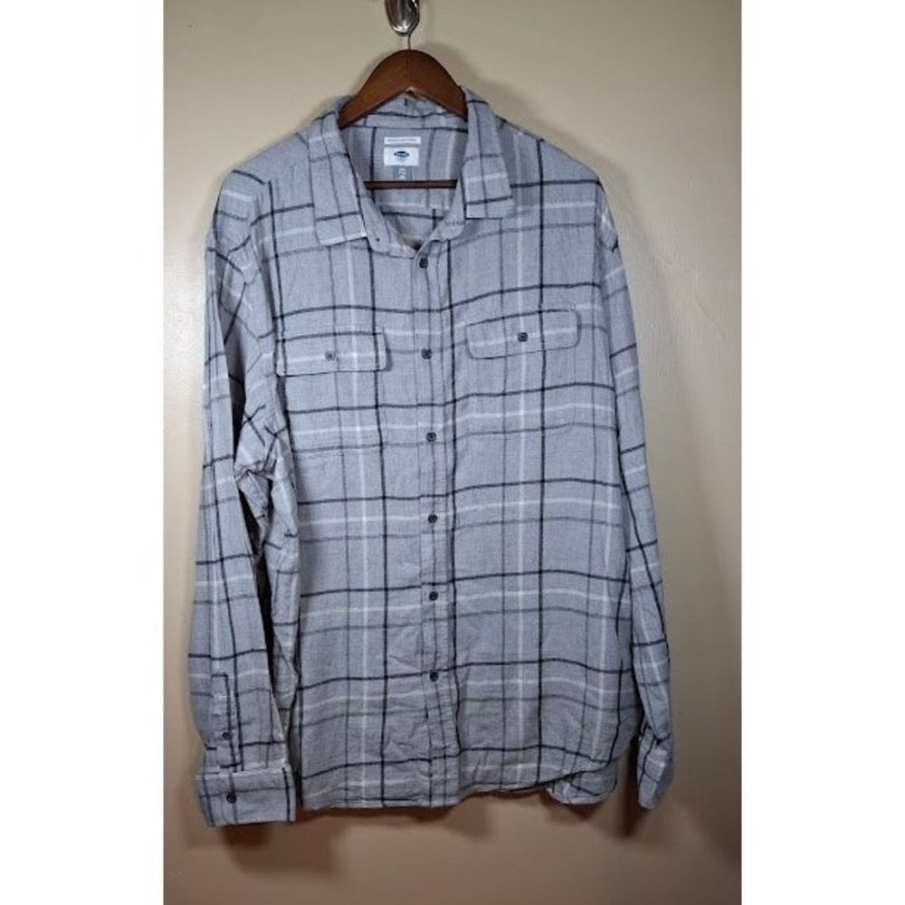 Old Navy Mens XXL Tall Grey Plaid Flannel Regular Fit Button Down Shirt